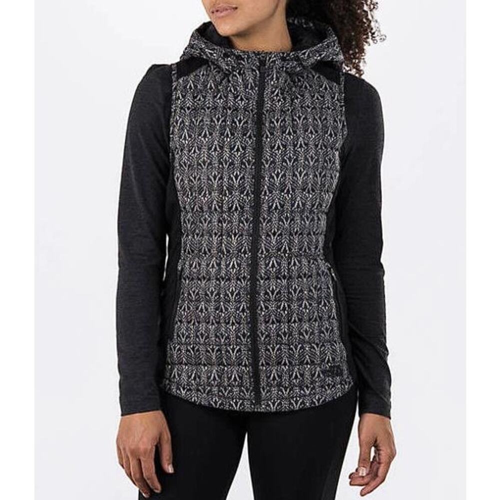 THE NORTH FACE Women's Thermoball Hoodie Vest Size S In Black White - Picture 1 of 9